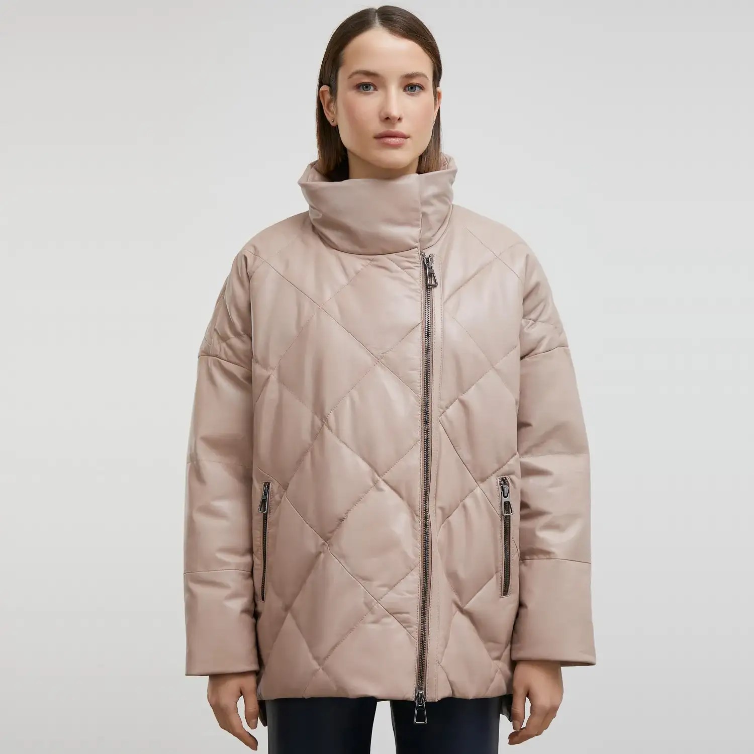 Beige-Puffer-Coat-Womens-Front